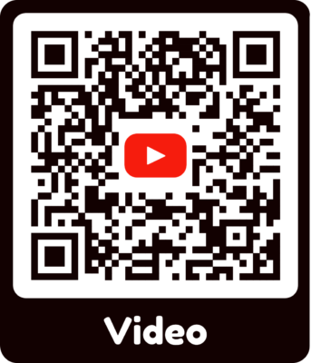 Image of a QR code, with a Youtube logo in the centre, and the text 'video' down below.